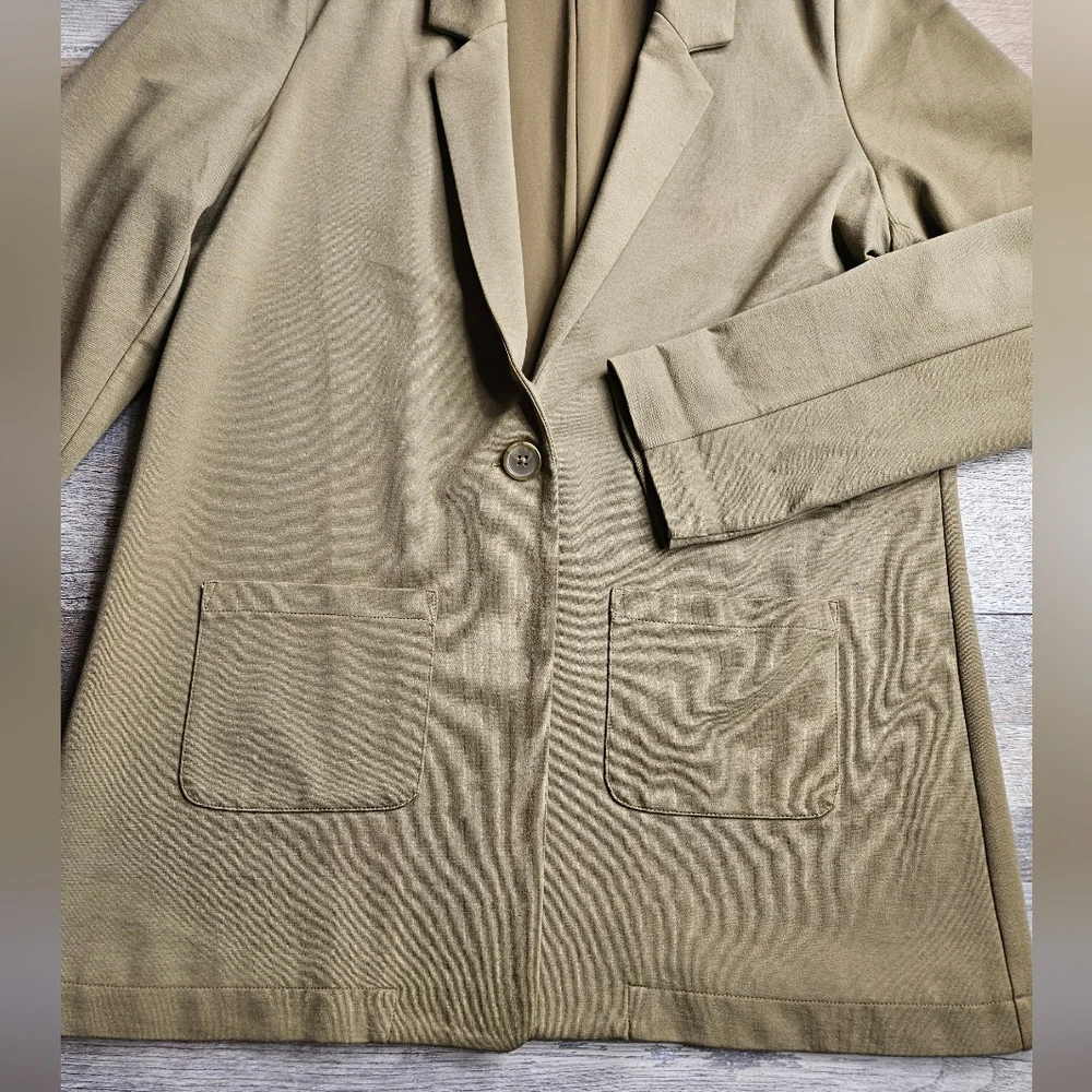 Garnet Hill Relaxed Knit Bkazer Olive Green Women's Size 10 - Picture 3 of 12